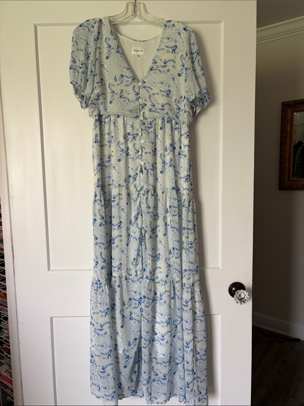 Sugarlips Light Blue Floral Button-Front Maxi Dress